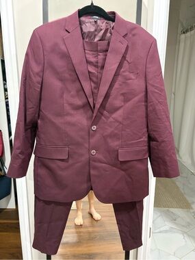 Express Men's Burgundy Suit Blazer with Matching Trousers